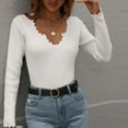 thumbnail image 4 of Lovskoo 2024 Sweaters for Women Hollow Out Sweater V Neck Long Sleeve Slim Fit Knitwear Casual Pullover Sweater White, 4 of 8