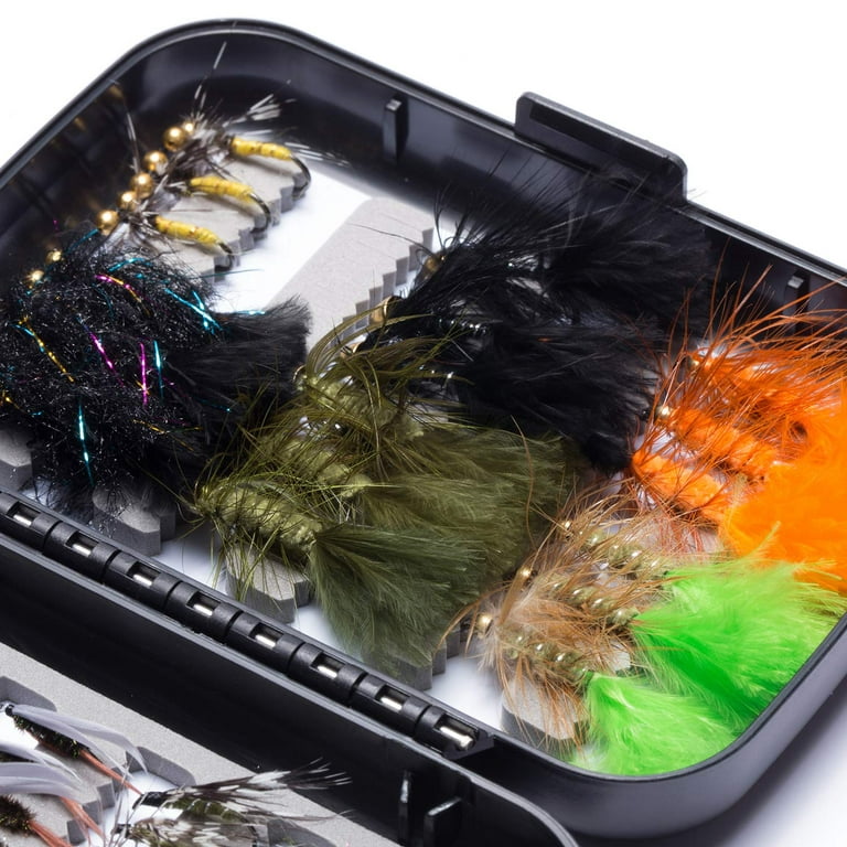 Fly Fishing Flies Kit Fly Assortment Trout Bass Fishing with Fly Box,  36/64/72/76/80/96pcs with Dry/Wet Flies, Nymphs, Streamers, Popper 