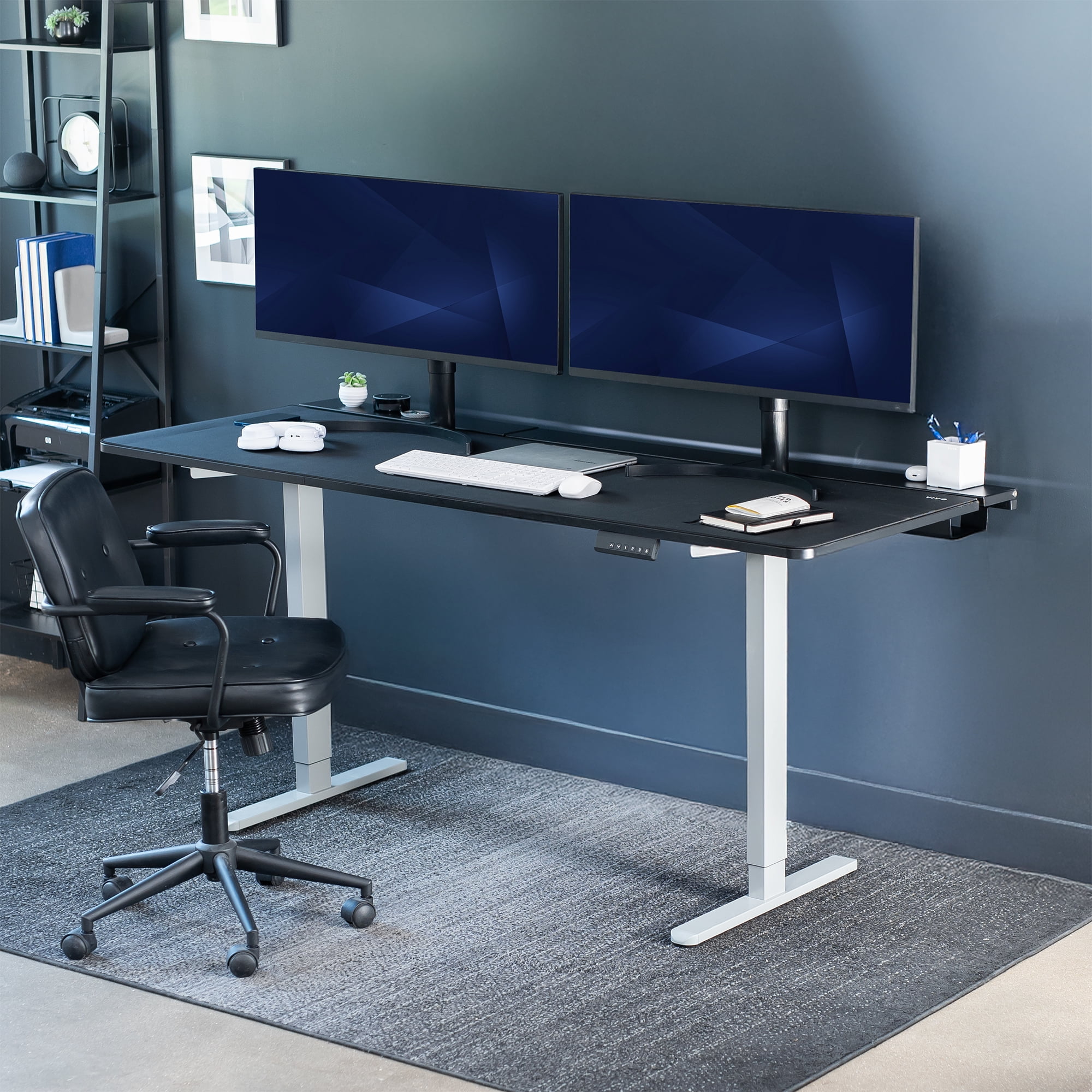 VIVO Electric 71" x 30" Desk, Full Pad, Black Hidden Cable Tabletop, Gray Frame