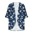 thumbnail image 4 of Joau Women's Lightweight Draped Open Front Chiffon Kimono Cardigan Floral Print Puff Sleeve Loose Summer Beach Cover Up Casual Blouse Tops, 4 of 5