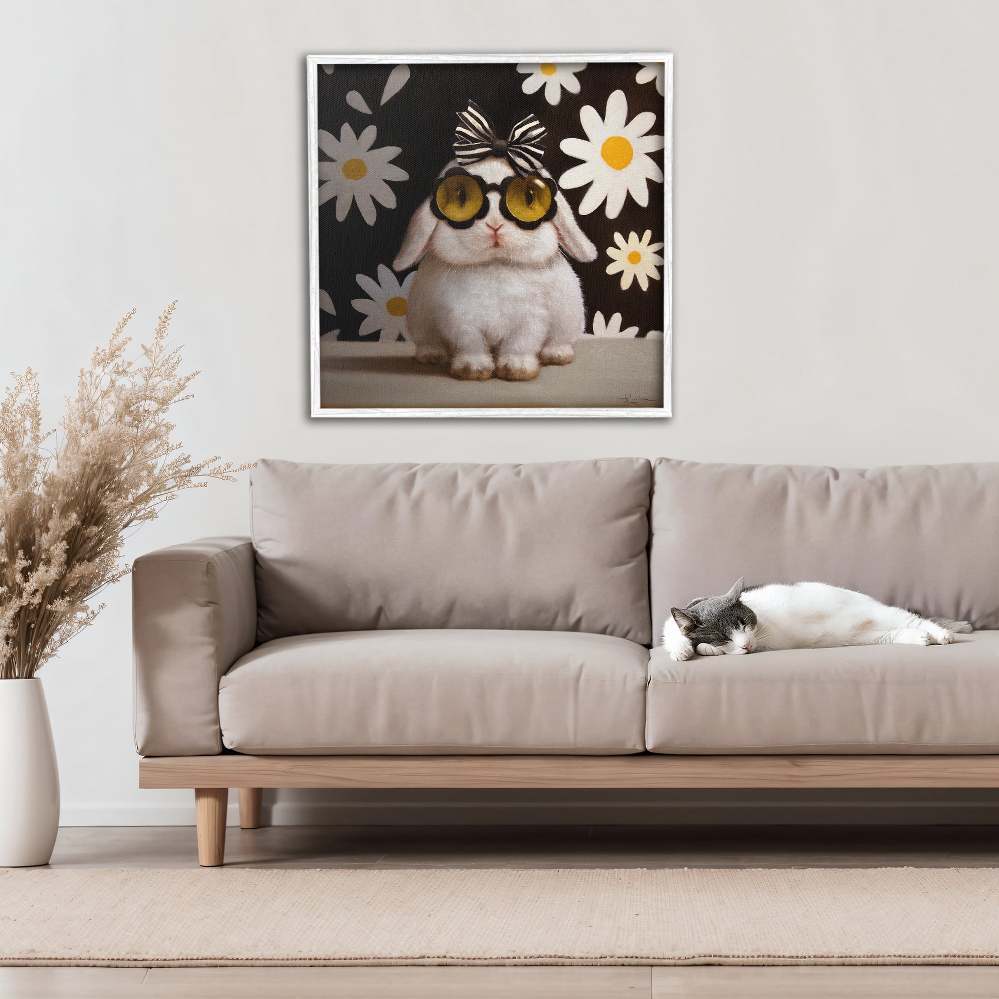 Stupell Industries Boopsie Daisy Bunny White Framed Giclee Art, design by Lucia Heffernan