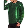 thumbnail image 4 of INSPIRE CHIC Camisetas para hombres con cuello redondo de manga larga y ajuste regular, con lentejuelas brillantes, color verde M, 4 of 6