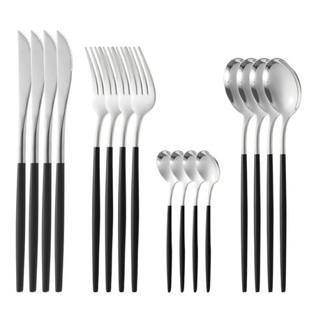 

Matte Gold Silverware Set with Steak Knives Stainless Steel Gold Flatware Set 16 Pcs Set Cutlery Utensils Set Service for 4 Spoons and forks Set