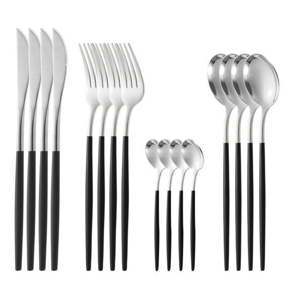 FHBVT Matte Gold Silverware Set, 16-Piece Stainless Steel Flatware Set with Steak Knives, Elegant and Modern Design, Dishwasher Safe, Perfect for Dining, Parties, Family Gatherings