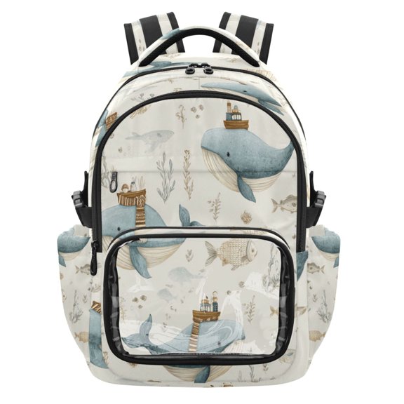 25L PVC Casual Backpack, Waterproof Large Capacity Backpack for Student Commute & Short Trips Whale Pattern