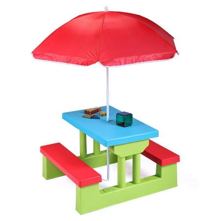 CRO Decor Colorful Kids Table Sets Folding Outdoor Picnic Table with Umbrella