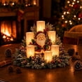 thumbnail image 5 of Christmas Flameless Candle Centerpiece Wreath Light with Warm LED Flickering Pillar Lights Pine Cones Artificial Berries Accent for Dining Table Mantle Festive Holiday Party Home Display, 5 of 6