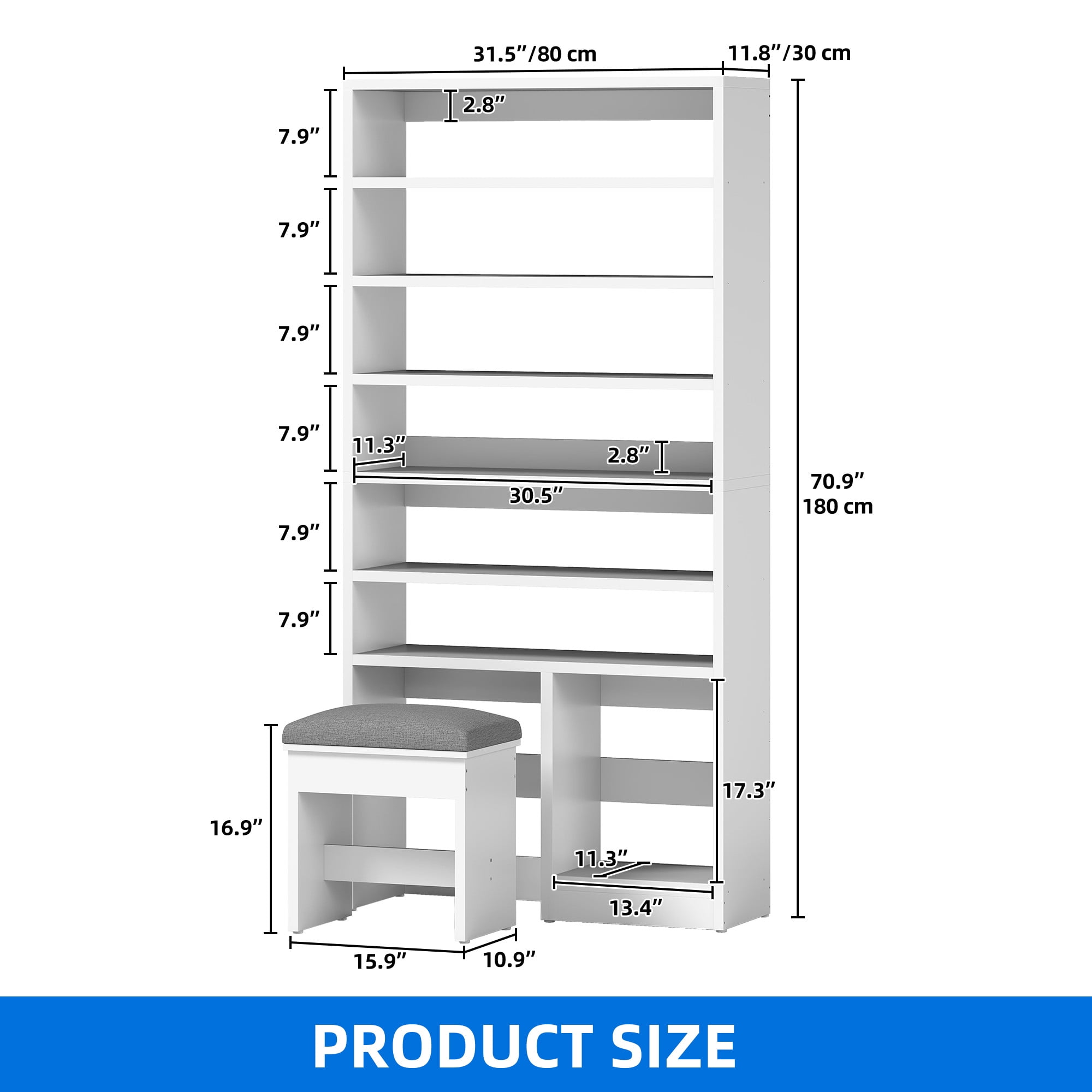 Uforic 8-Tier Entryway Shoe Storage Bench, Multi-Level Shoe Cabinet with Large Boot Storage, Ideal for Home and Living Room,White