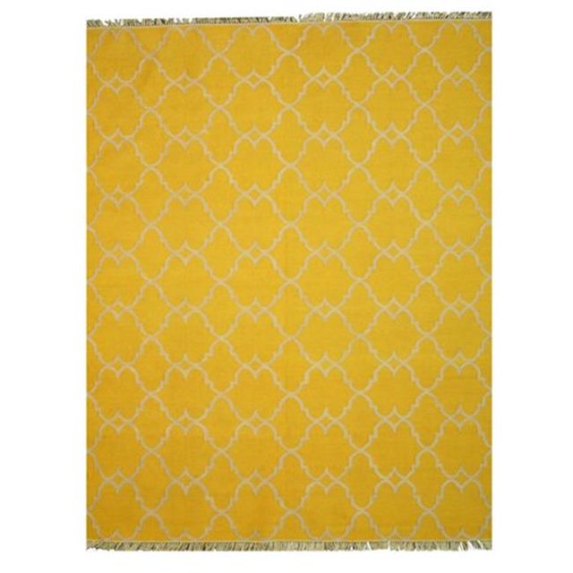 EORC IE51YL Tapis d'Extérieur Marocain Réversible en Polyester Jaune 7.75 x 9.75 Pieds Noué à la Main