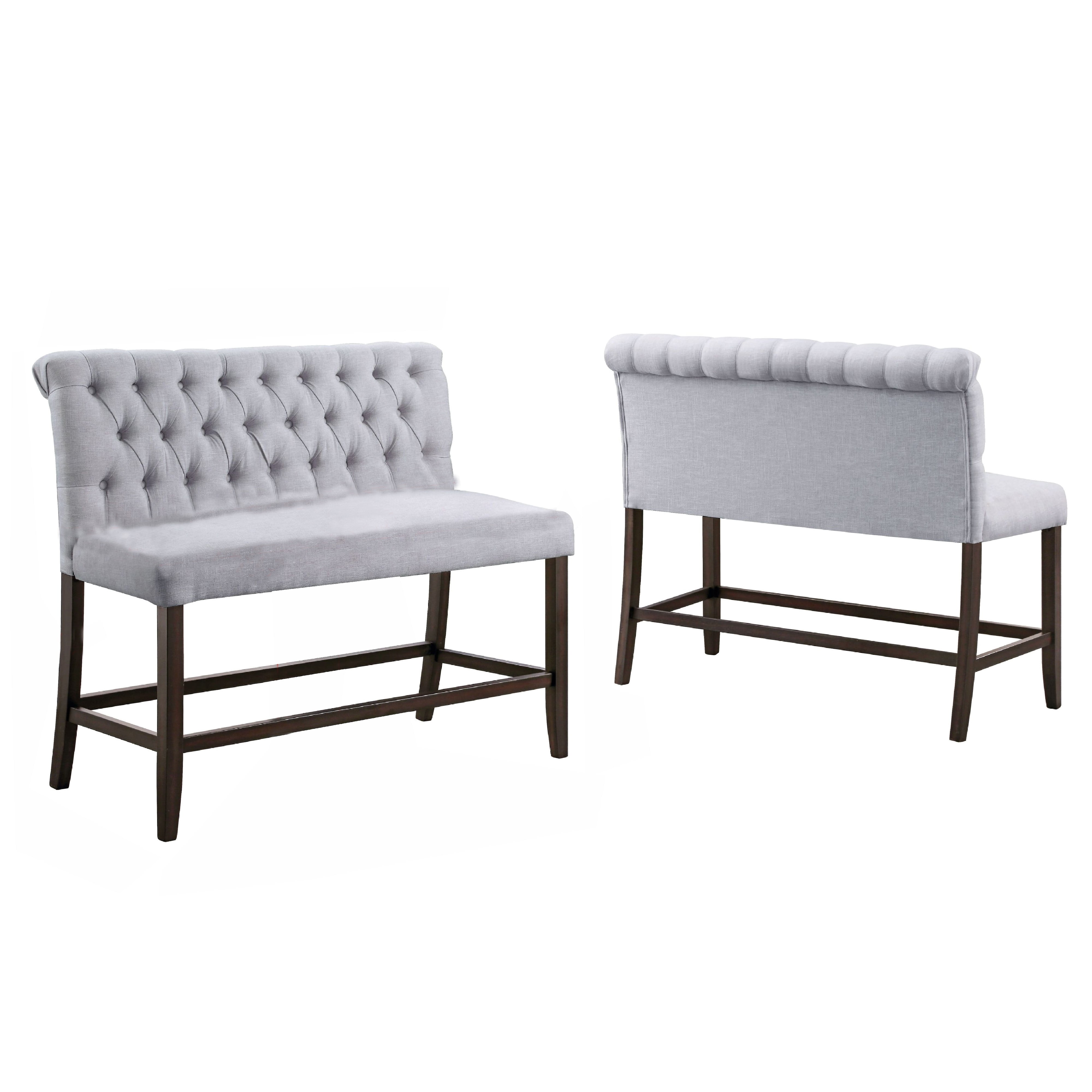 Fabric Rolled High Back Counter Height Bench With Tufted Details Gray fabric-rolled-high-back-counter-height-bench-with-tufted-details-gray