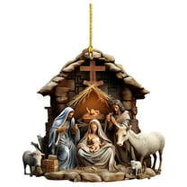 geerera Christmas Nativity Scene Ornament, 2D Religious Plastic Hanging Ornament, The Birth of Jesus Christian Christmas Decorations for Tree Christian Gifts