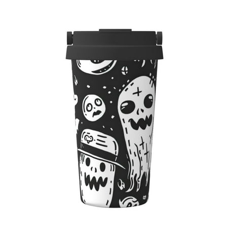 

KLL Black White Spooky Ghosts Pattern Stainless Steel Vacuum Insulated Tumbler - Carry Insulated Coffee Mug - Reusable Insulated Cold Brew Iced Coffee Cup Thermos