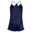 thumbnail image 4 of Womens Silk Satin Pajamas Set Casual Comfy Solid V Neck Cami Top and Frill Hem Shorts 2 Pieces Outfits Sleepwear, 4 of 8