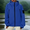 thumbnail image 3 of Long Sleeve Casual Loose Outerwear New Rain Jacket for Women Loose Waterproof Lightweight Raincoat Hiking Windbreaker Outerwear with Hood Trench Coat Blue L, 3 of 8