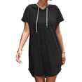 thumbnail image 1 of Vestido de manga corta con capucha y cordón Vestido de mujer transpirable informal de color puro para uso diario Negro M, 1 of 5