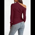 thumbnail image 4 of Blusas de Mujer con Hombros Descubiertos, Elegantes, de Larga, Asimétricas, Ajustadas, para Salir, de Otoño, con Frunces. Vino Tinto M, 4 of 7