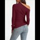 thumbnail image 4 of Blusas de Mujer con Hombros Descubiertos, Elegantes, de Larga, Asimétricas, Ajustadas, para Salir, de Otoño, con Frunces. Vino Tinto L, 4 of 7
