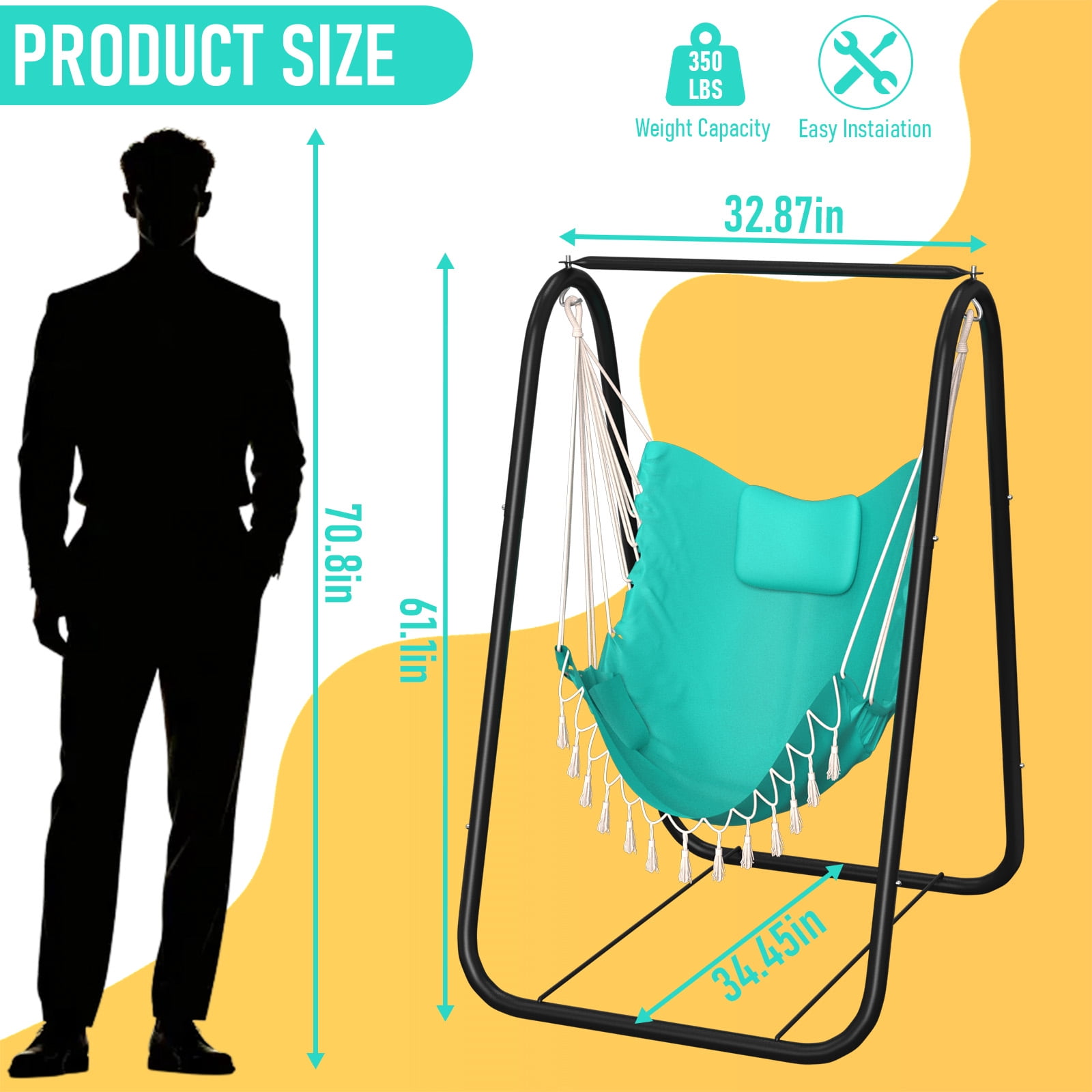 G TALECO GEAR Hammock Chair with Stand, Hammock Swing Chair, Rustproof Hanging Chair for Indoor and Outdoor Use in Patio, Yard, Garden, Aqua
