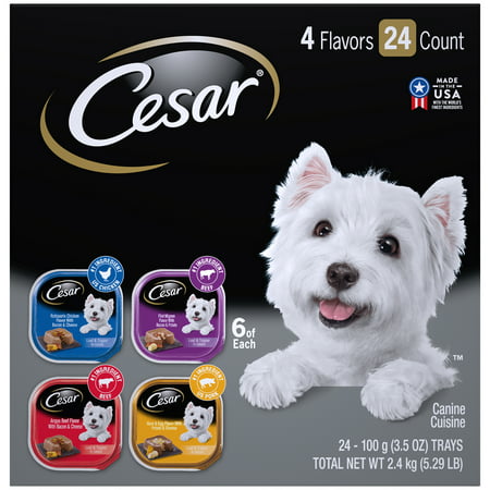 CESAR Wet Dog Food Loaf in Sauce Rotisserie Chicken, Filet Mignon, Angus Beef, and Ham & Egg Flavors Variety Pack, (24) 3.5 oz. (Best Senior Dog Food Brands)