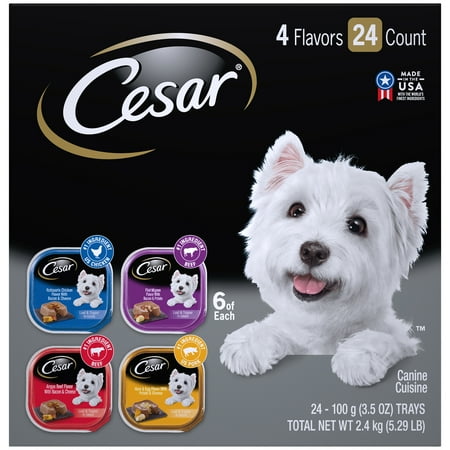 - CESAR Wet Dog Food Loaf in Sauce Rotisserie Chicken, Filet Mignon, Angus Beef, and Ham & Egg Flavors Variety Pack, (24) 3.5 oz. Trays