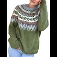 thumbnail image 1 of Suéter de Larga con Cuello Redondo para Mujer, Suéter Informal Estampado, Camisetas de Otoño 2025. Verde S, 1 of 10