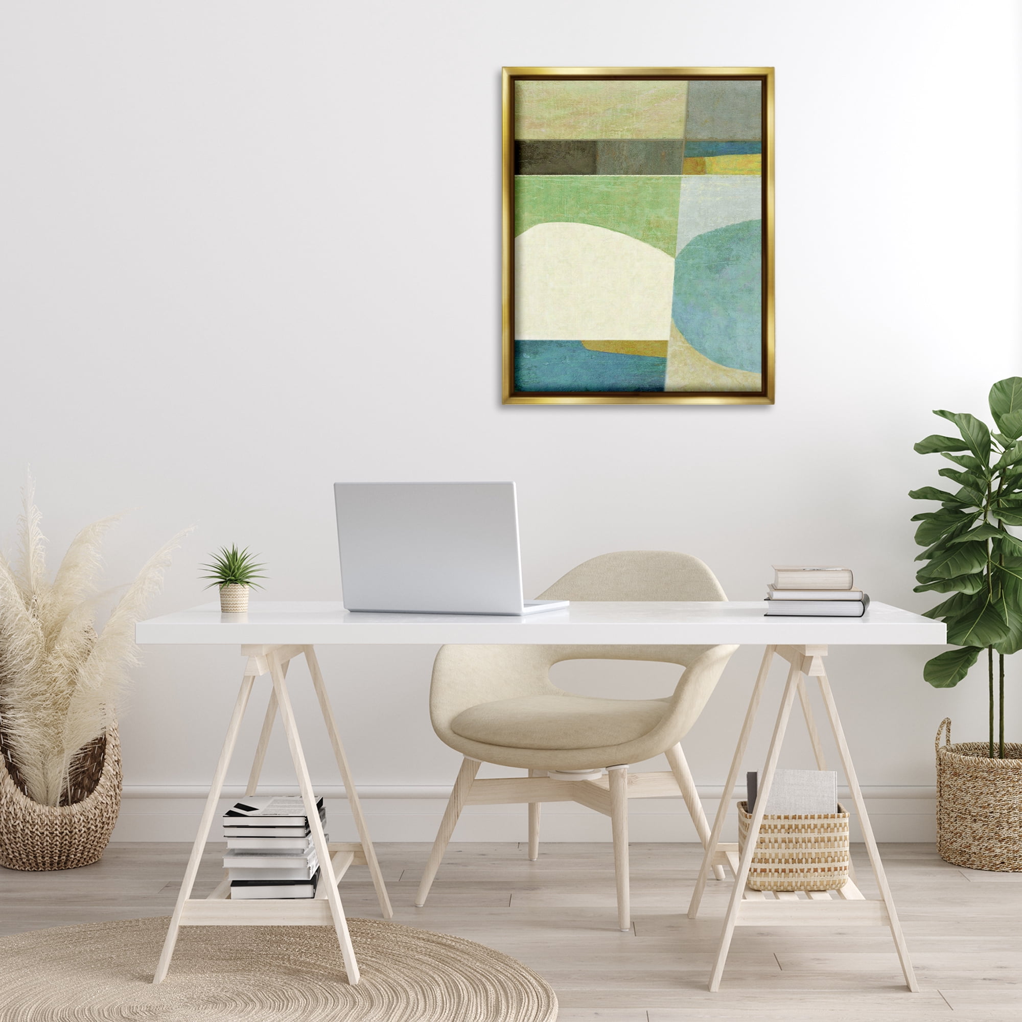 Stupell Industries Subtle Shapes Collage Abstract Painting Gold Floater Framed Canvas Art Print Wall Art, 25 x 31