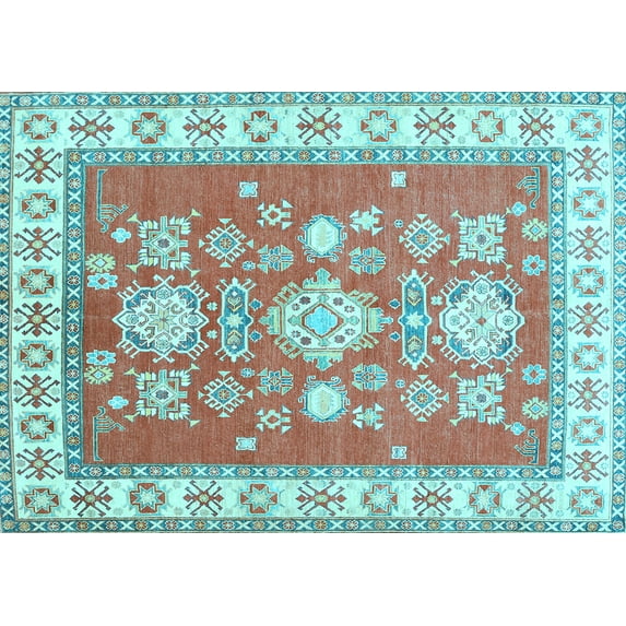 Ahgly Company Indoor Rectangle Geometric Light Blue Traditional Area Rugs, 3' x 5'