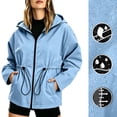 thumbnail image 2 of Edvintorg Waterproof Rain Jacket Women Long Sleeve Zip Up Raincoat Waterproof Hooded Windbreaker with Pocket Plus Size Womens Clothes Blue L, 2 of 9