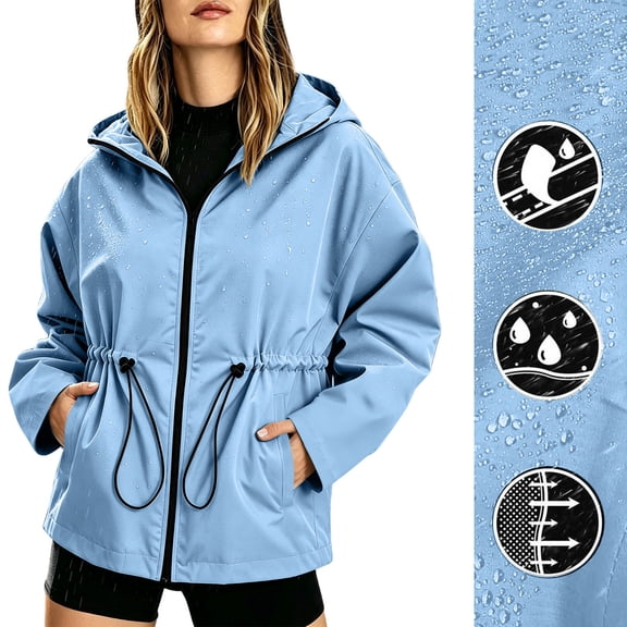 Lepsheexh Womens Jackets Women's Fashion Long Sleeve Zipper Solid Color Hiking Coats Waterproof Windproof Hiking Jackets with Pockets