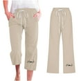 thumbnail image 2 of XIAfhje Linen Pants Women Straight Leg Pants Capris Pants For Casual Summer Cotton Linen 3/4 Pants Wide Leg Capris Lightweight Baggy Cropped Trousers Palazzo Harem Pants Flowy Beach Pants, 2 of 5