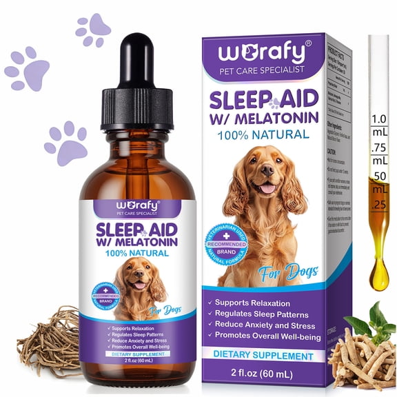 Worafy Sleep Aid for Dogs, Promote Relaxation and Restful Sleep, Natural Bacon Flavor - 2 fl oz/60ml
