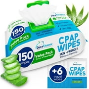 CPAP Mask Wipes - 150 Count Jumbo Pack + 6 Travel Sheets - Extra Large, Extra Moist Cleaning Wipes for Full Face, Nasal Masks - Unscented Cleaner for CPAP Machine, Supplies and Accessories