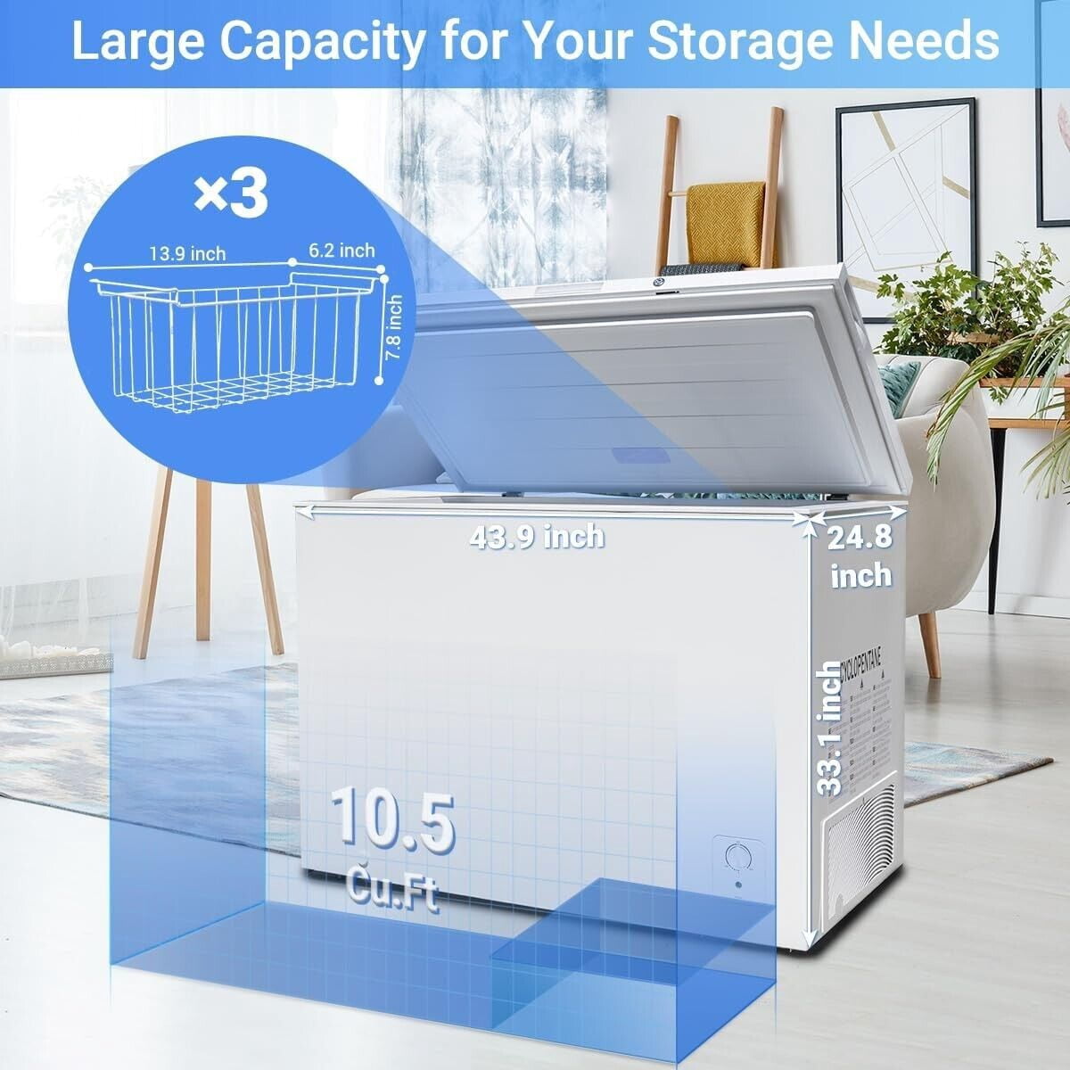 Smad Chest Freezer 10.5 Cu ft Large Deep Freezer Adjustable Thermostat Low Noise