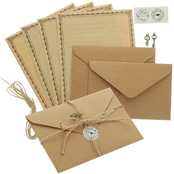 GAXIRE 2 Sets Vintage Paper And Envelopes Set Light Brown Rectangular For Travelers Notepad Insert Writing Stationery
