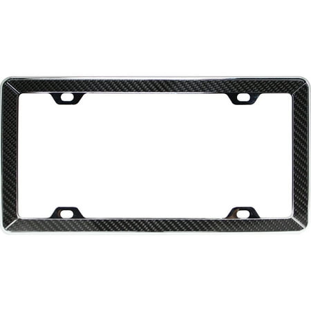 License Plate Frame Black Carbon Fiber On Chrome Decorative