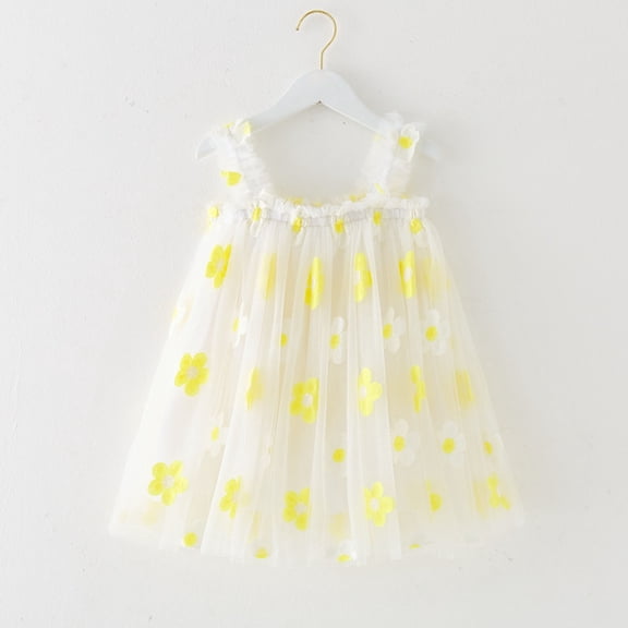 ATOGUTA Summer Dresses For Girls Layered Tutu Ruffle Dresses Twirly Summer Birthday Party Wedding Sundress Size 0-7, Yellow
