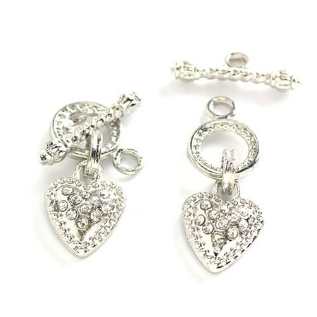 Silver Safety Clasp - Cousin Rope & Heart Silver Toggle Clasps, 2 Piece