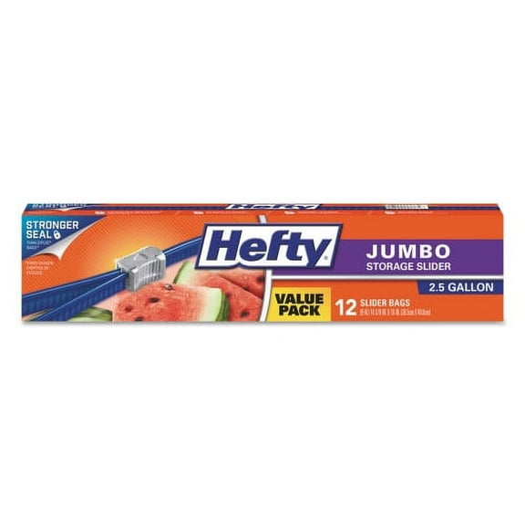 Hefty Slider Food Storage Bags, Jumbo, 14.38" x 9", Clear, 12/Box, Each
