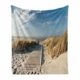 thumbnail image 1 of European Soft Flannel Fleece Blanket, Footpath Sunny Day Windy Weather European Beach Grass Germany Landscape, Cozy Plush for Indoor and Outdoor Use, 70" x 90", Sand Brown Sky Blue, by Ambesonne, 1 of 5