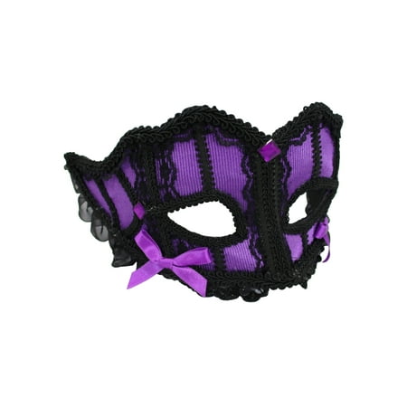 Jewel Colored Satin Lace Eye Mask Purple Jeweled Masquerade Costume Accessory