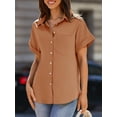 thumbnail image 5 of Womens Short Sleeve Shirts V Neck Collared Button Down Shirt Tops with Pockets, 5 of 7