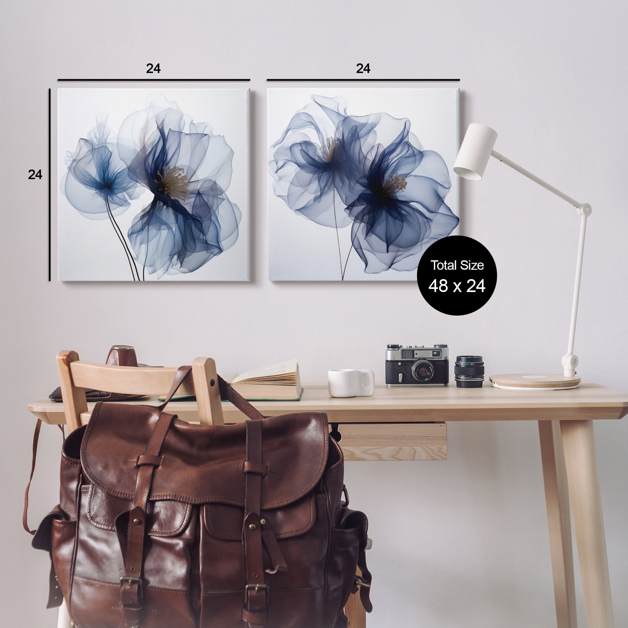 Stupell Industries Blue Modern Flowers Botanical & Floral Photography Gallery Wrapped Canvas Art Print Wall Art, 24 x 24, Set of 2