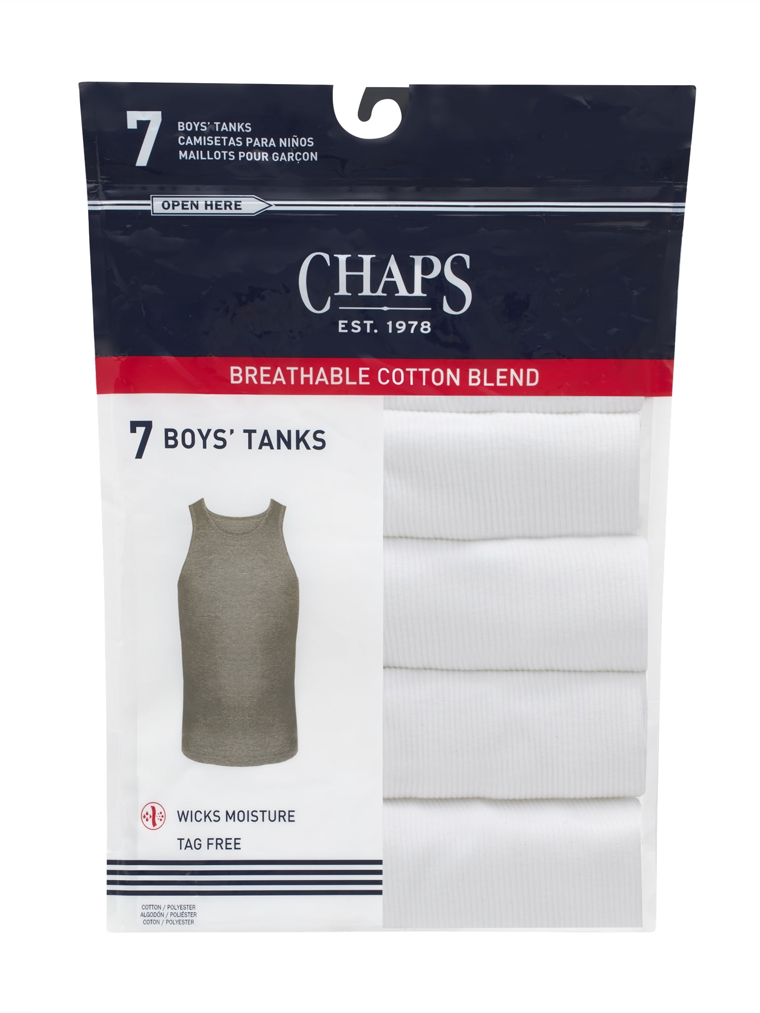 Chaps Boys' Breathable Cotton Blend Tagless Tank Undershirt, 7 Pack