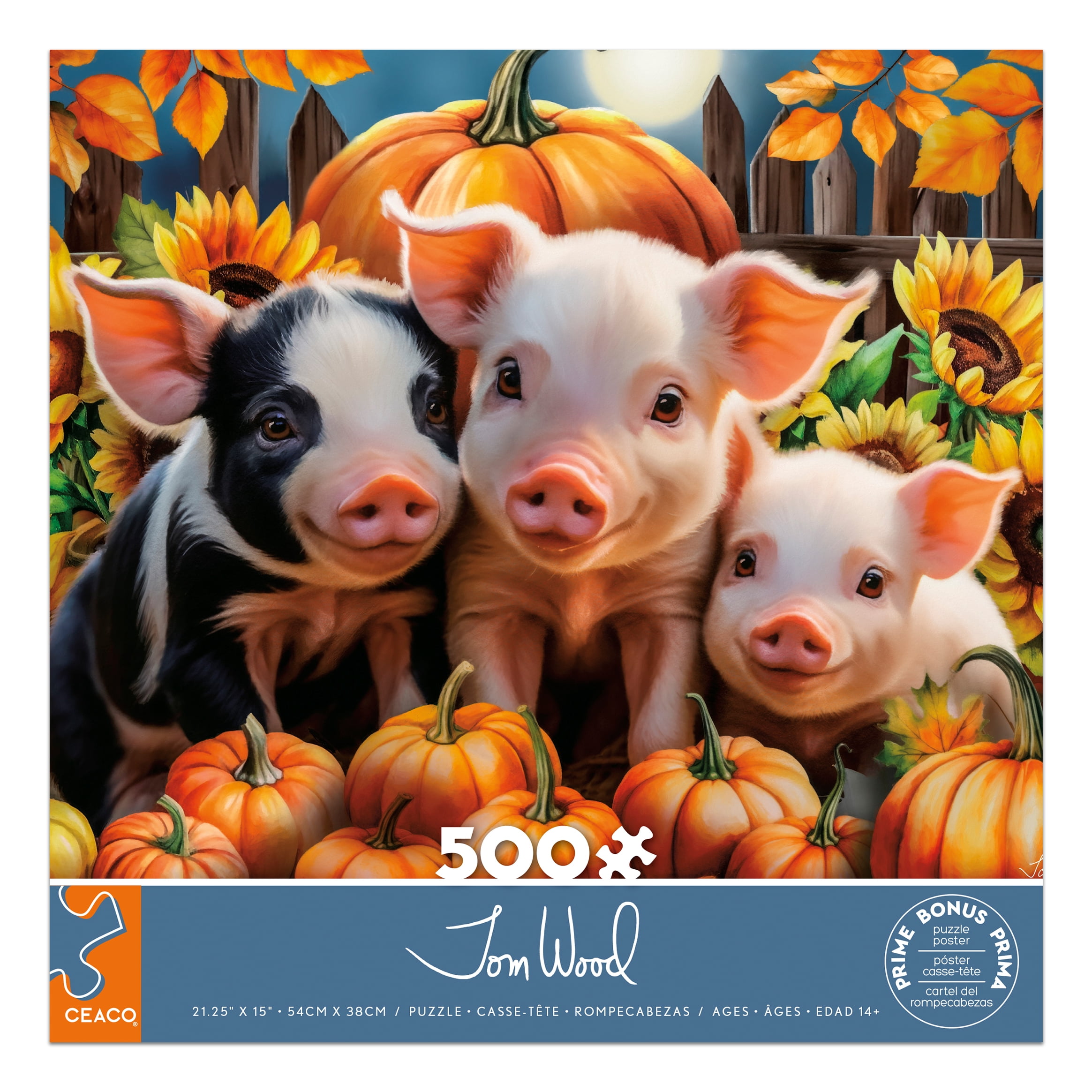 Ceaco Pumpkin Piglets 500-Piece Interlocking Jigsaw Puzzle for Adults Ages 14+