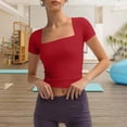 thumbnail image 6 of Htigea Women's Square Neck Crop Tops Short Sleeve Slim Fitted Summer Basic T Shirts for Going Out Red S, 6 of 7