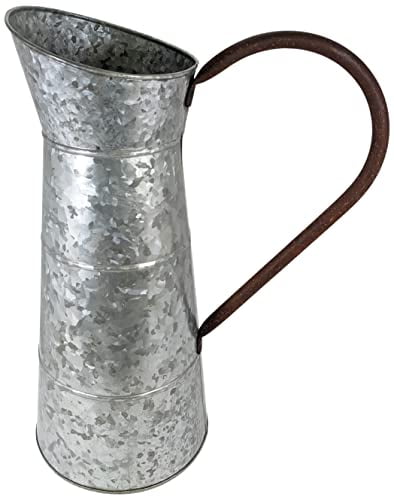 Large Galvanized Metal Pitcher Vase, 15.6' Tall, Rustic Look for Country and Farmhouse Themed Home