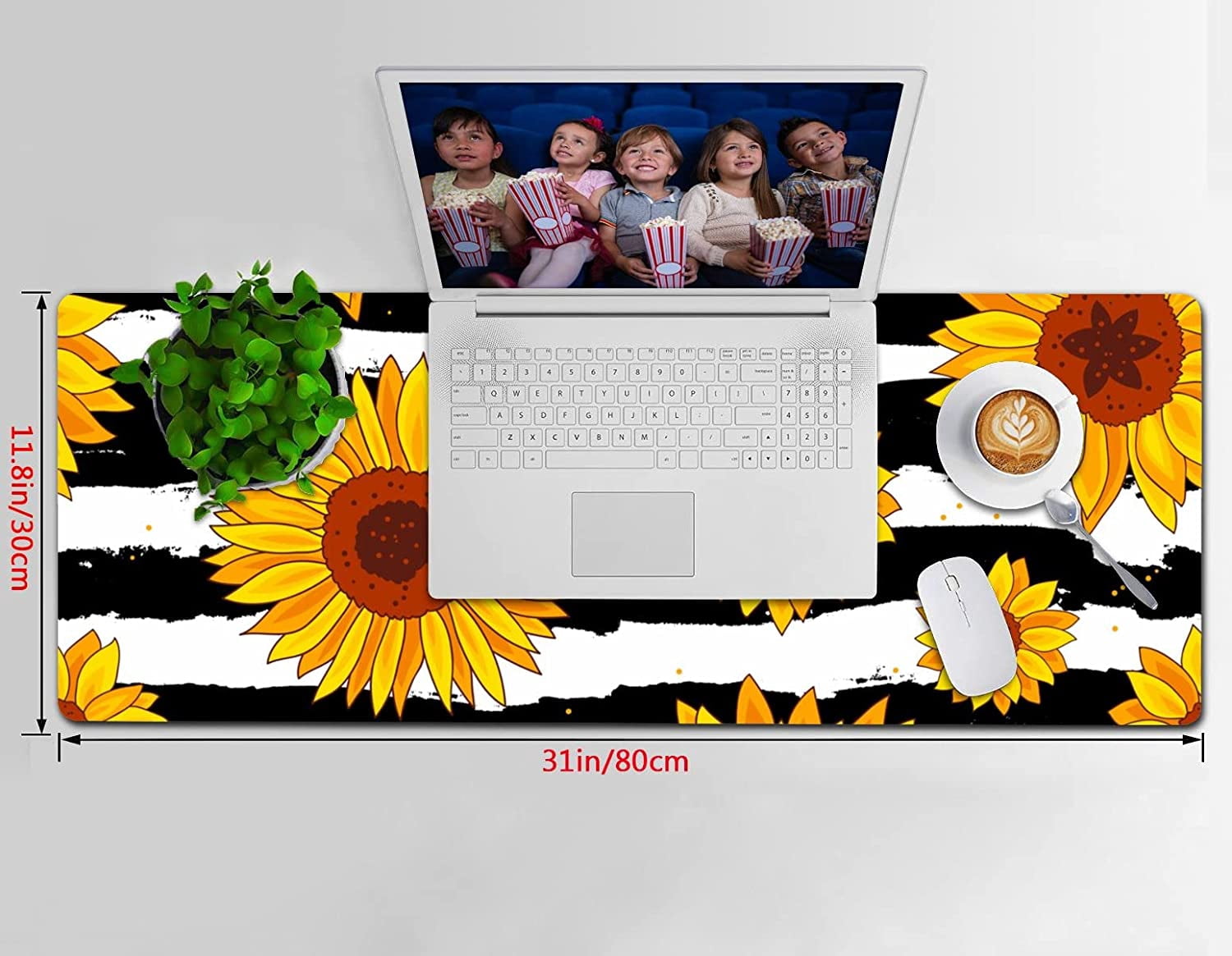 Extended Gaming Mouse Pad (31.5x11.8 in), Large Non-Slip Rubber Base Mousepad,Waterproof Keyboard Mouse Mat Desk Pad for Work, Game, Office, Home - Black and White Yellow Flower Sunflower