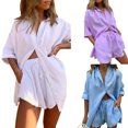 thumbnail image 5 of Sunloudy, conjunto informal de 2 piezas para mujer, camisa de manga larga con botones y pantalones cortos con cintura elástica, ropa de calle Y2kB Sunloudy S M L XL, 5 of 5