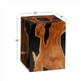 thumbnail image 4 of DecMode 12" x 15" Brown Teak Wood Block Abstract Accent Table with Black Resin Inlay, 1-Piece, 4 of 14