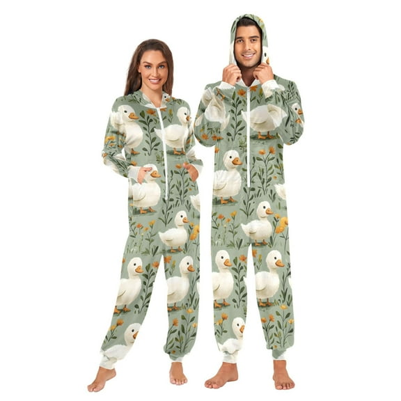 ALAZA Unisex Adults Onesie Pajamas Cute Cartoon Duck Sleepwear Jumpsuits One Piece M